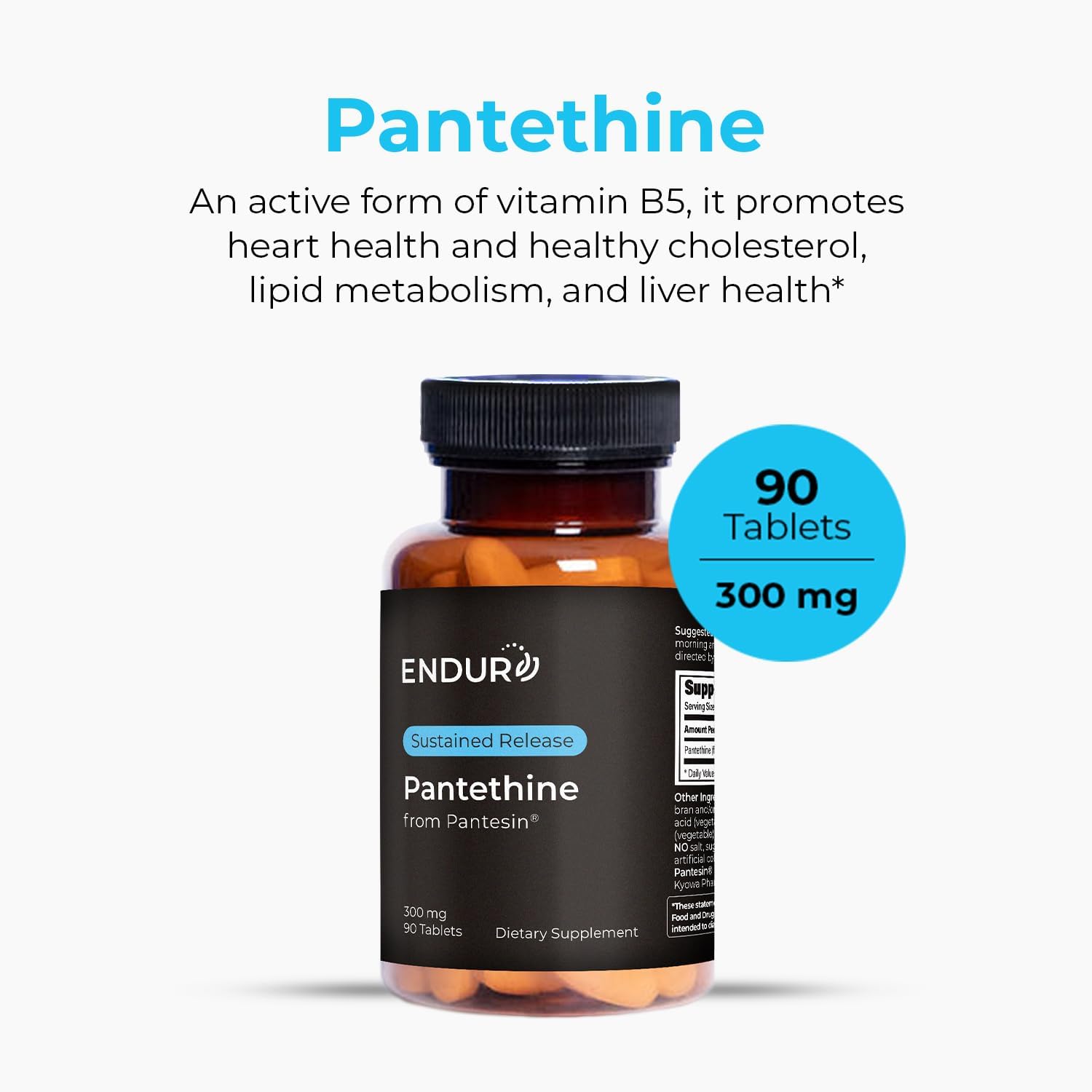 Endur Pantethine de Pantesin® - 300mg, 90 Comprimidos de Liberación Sostenida