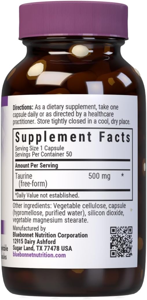 Bluebonnet Taurina 500 mg - 50 Cápsulas Veganas