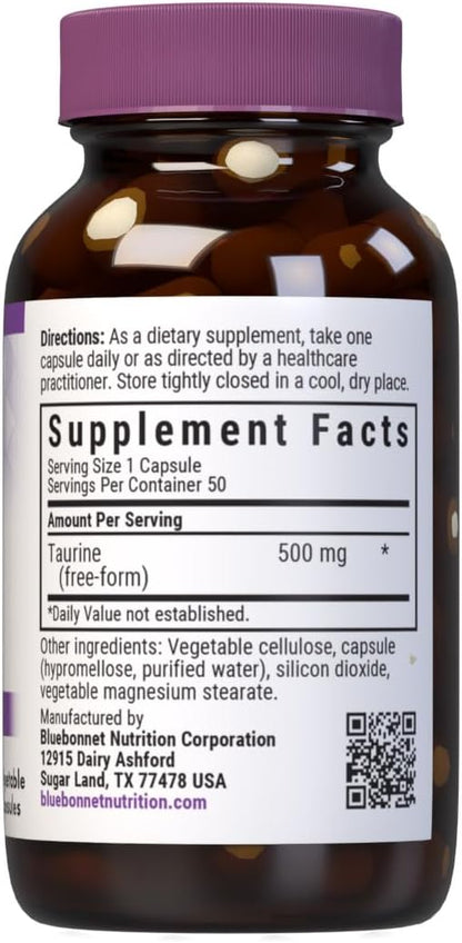 Bluebonnet Taurina 500 mg - 50 Cápsulas Veganas – Image 2