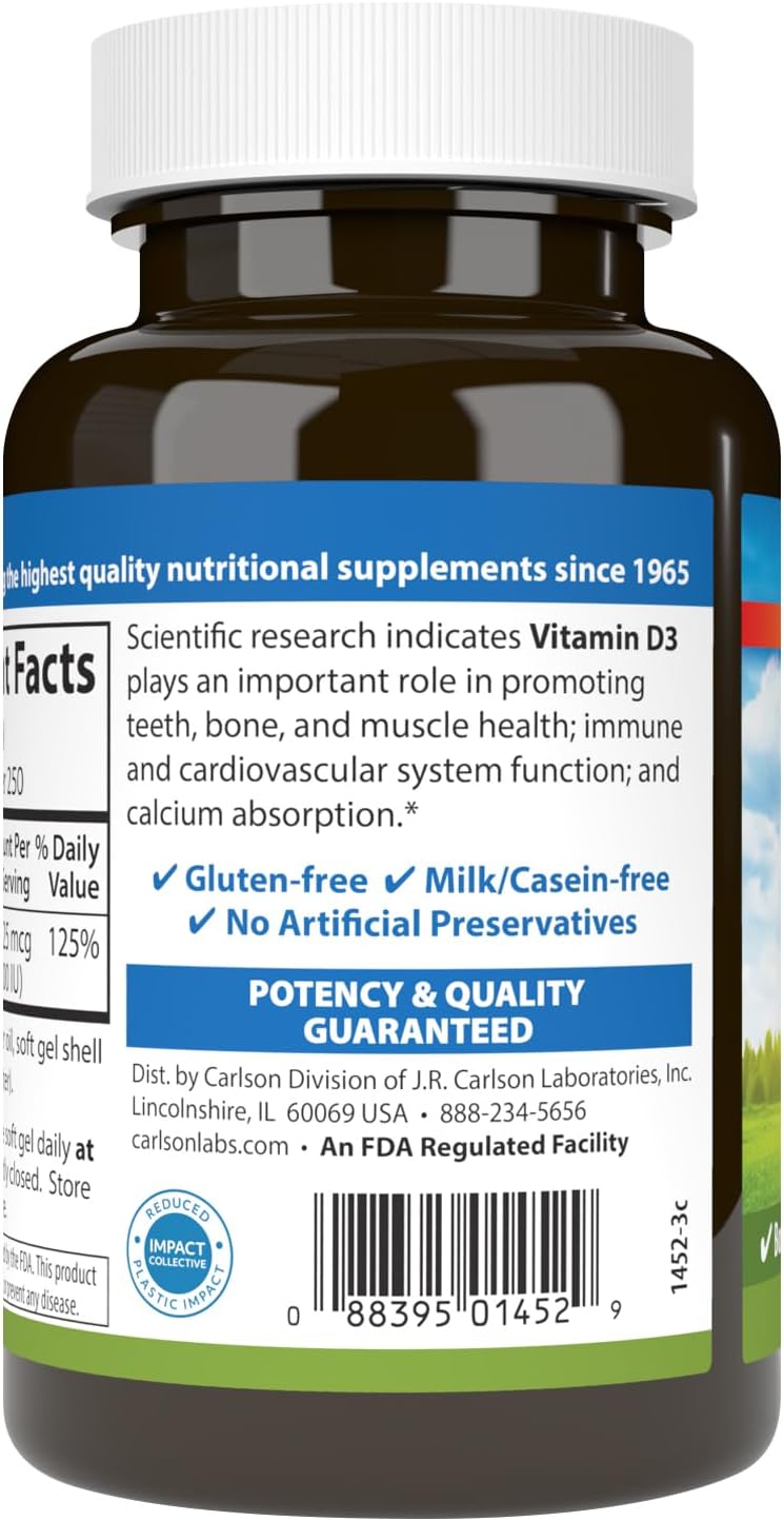 Carlson Vitamina D3 1000 UI (25 mcg) - 250 Cápsulas Blandas