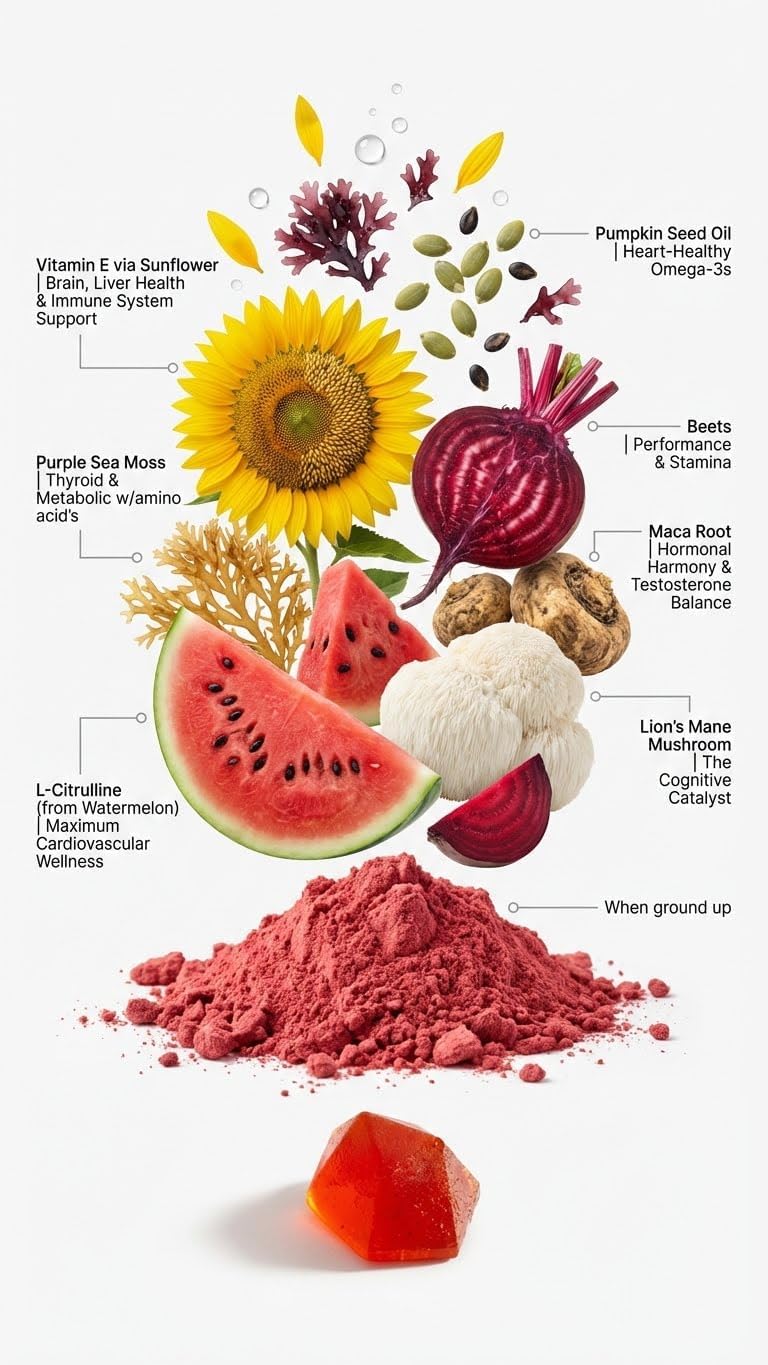 BDE Wildcrafted Sea Moss Gummy con Maca Root, Beets, Lion's Mane, Vitamina D+E - 60 Gominolas