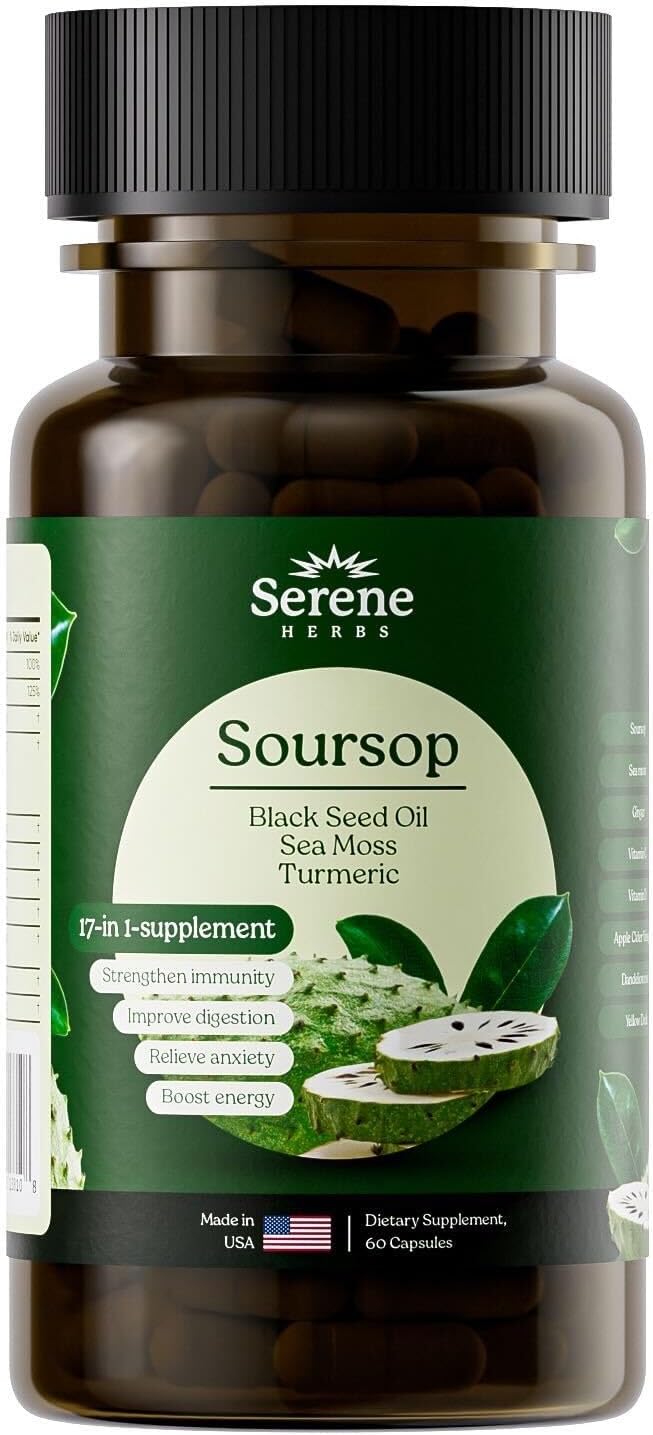 Serene Herbs 17-en-1 Cápsulas de Sea Moss con Irish Seamoss, Aceite de Semilla Negra, Ashwagandha, Cúrcuma y Bladderwrack - Apoyo Inmunológico, Energía y Digestión - Suplemento Herbal Natural - 60 Cápsulas