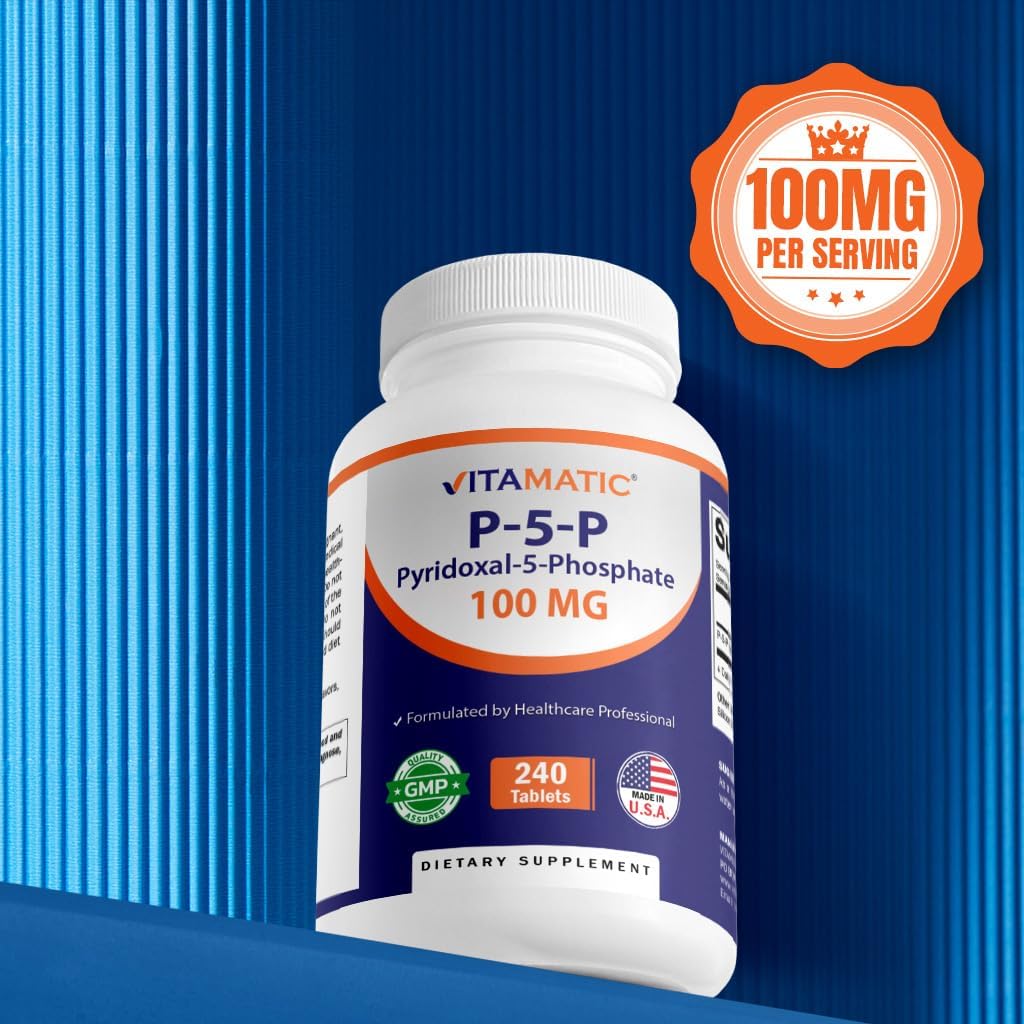 Vitamatic P5P 100 mg – Forma Activa de Vitamina B6 (Piridoxal Fosfato) – 240 Comprimidos
