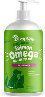 Zesty Paws Salmon Omega Oil + Hemp – Aceite de Salmón con Cáñamo para Perros y Gatos, 946 ml