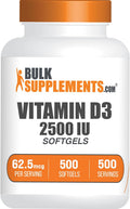 BulkSupplements.com Vitamina D3 2500 IU - 500 Cápsulas Blandas de Colecalciferol