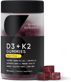 Sports Research Vitamina D3 + K2 Gominolas Veganas Sin Azúcar - 5000 UI D3 + 100 mcg MK-7 - 60 unidades