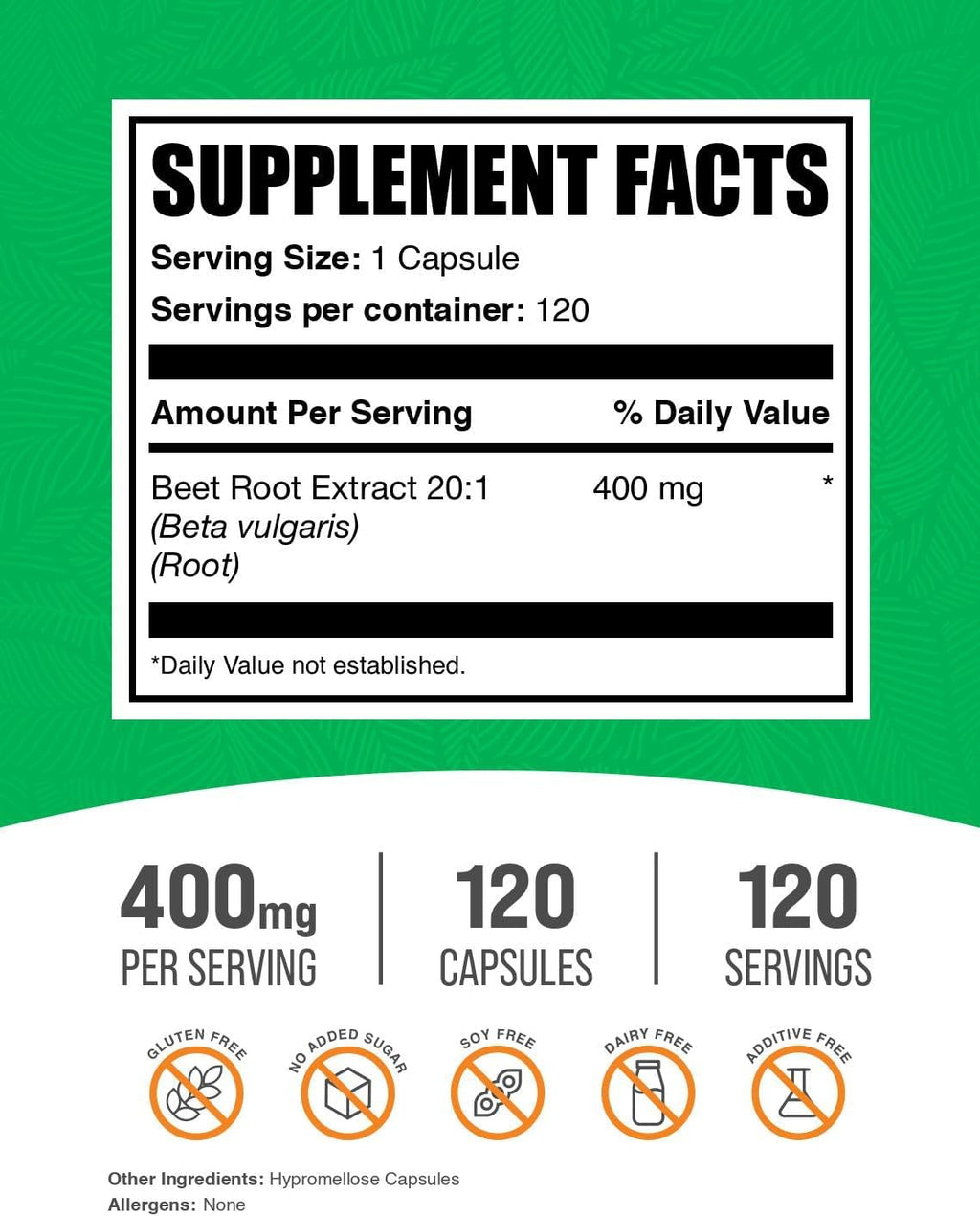Cápsulas de Extracto de Remolacha - 400mg, 120 Cápsulas (Vegano, Sin Gluten)