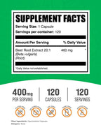 Cápsulas de Extracto de Remolacha - 400mg, 120 Cápsulas (Vegano, Sin Gluten)