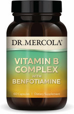 Dr. Mercola Complejo Vitamínico B con Benfotiamina - Apoya la Salud Celular, Cerebral e Inmunitaria - No OGM, Sin Gluten y Sin Soja - 60 Cápsulas (30 Dosis)