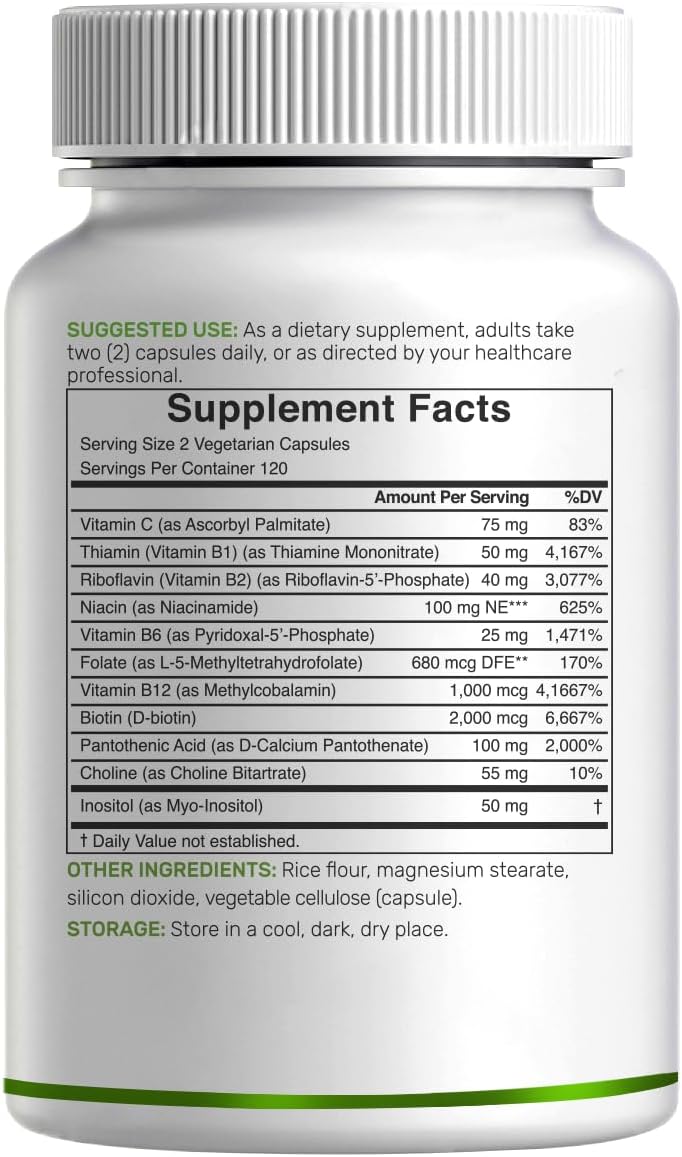Complejo B Bioactivo con Vitaminas Metiladas y Vitamina C - 240 Cápsulas Veganas