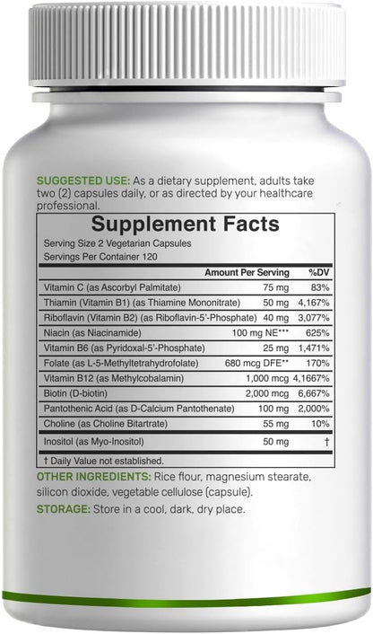 Complejo B Bioactivo con Vitaminas Metiladas y Vitamina C - 240 Cápsulas Veganas – Image 7