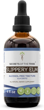Secrets of the Tribe Alcohol-Free Slippery Elm Liquid Extract, Responsibly Wildcrafted Dried Slippery Elm Bark (Ulmus Rubra) 4 fl oz