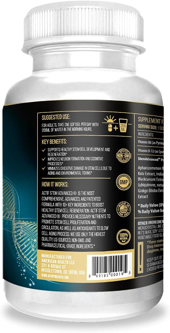 ACTIF STEM Cell Support - Maximum Potency with 10+ Stem Cell Factors, Non-GMO, 2-Month Supply, Made in USA.