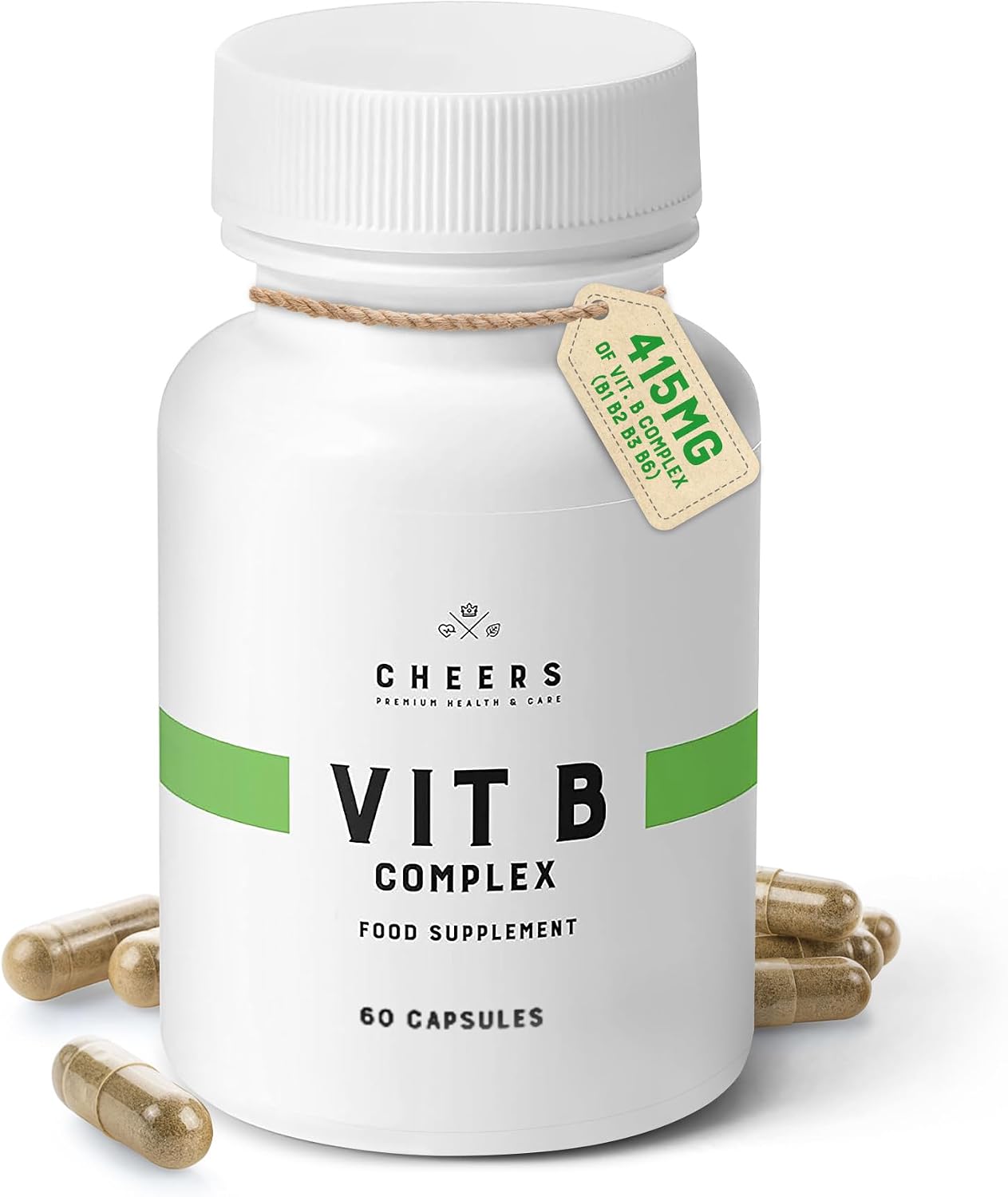 CHEERS Complejo B | 113,5 mg de Vitaminas B (B1, B2, B3, B6, B12) + Inositol y Colina | DRcaps® Plus | 60 Cápsulas Veganas