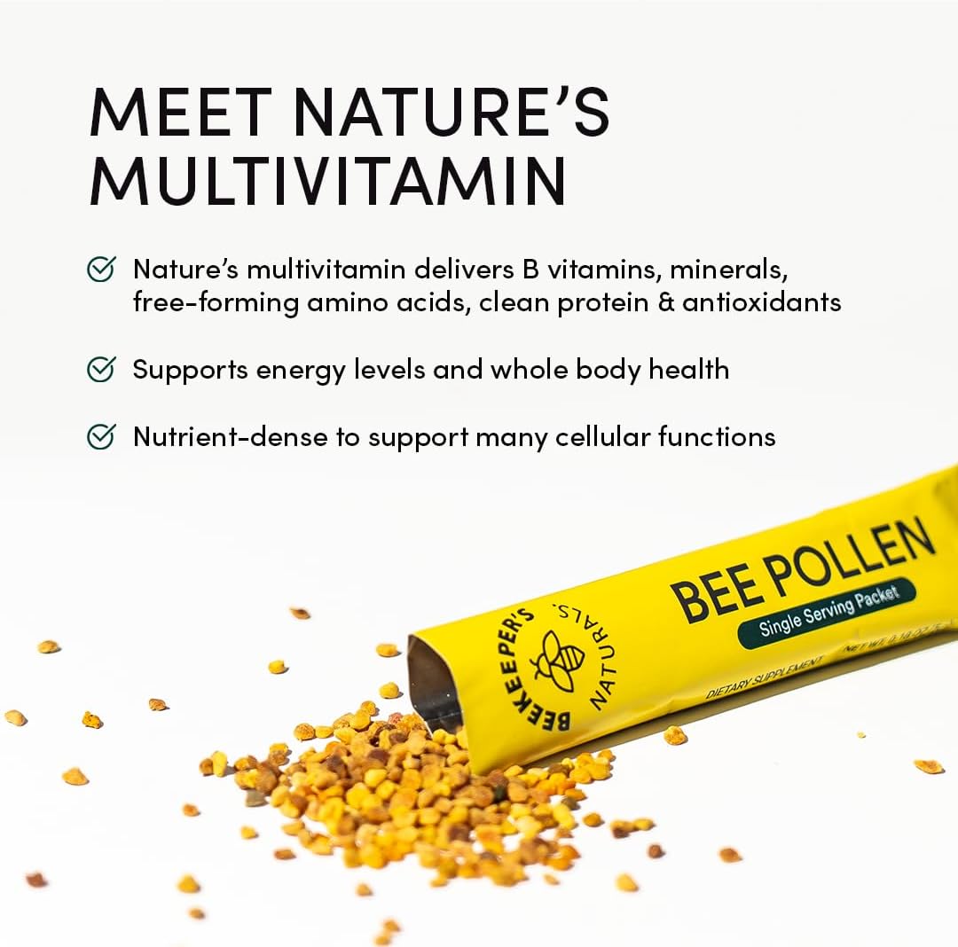 Beekeeper's Naturals - Polen de Abeja 100% Crudo en Sticks, Enzimas Naturales, Fuente de Vitaminas B, Minerales, Aminoácidos y Proteína - Apto para Paleo y Keto, Sin Gluten (15 unidades)