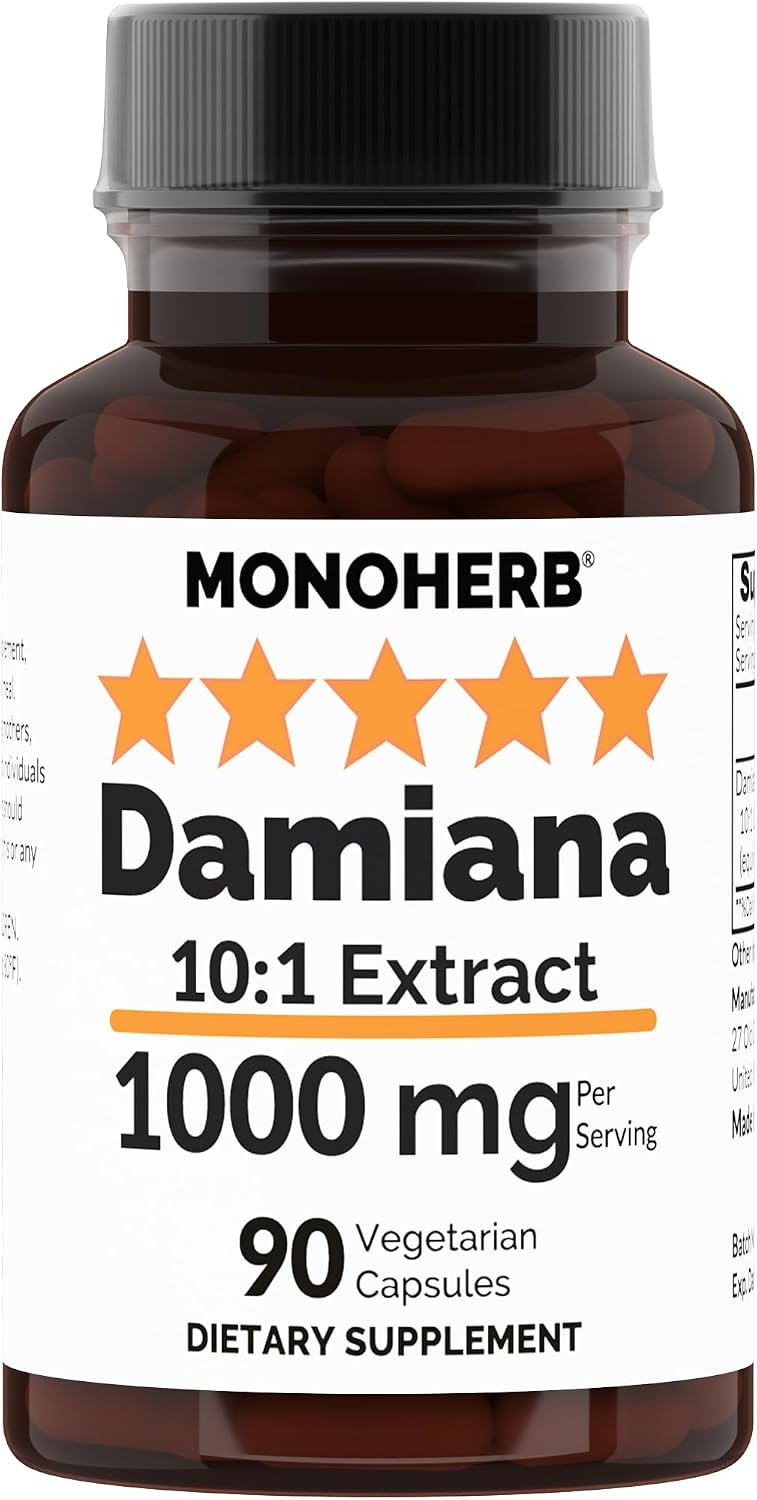 MONOHERB Damiana Extracto 10:1 - 1000 mg por Dosis (90 Cápsulas)