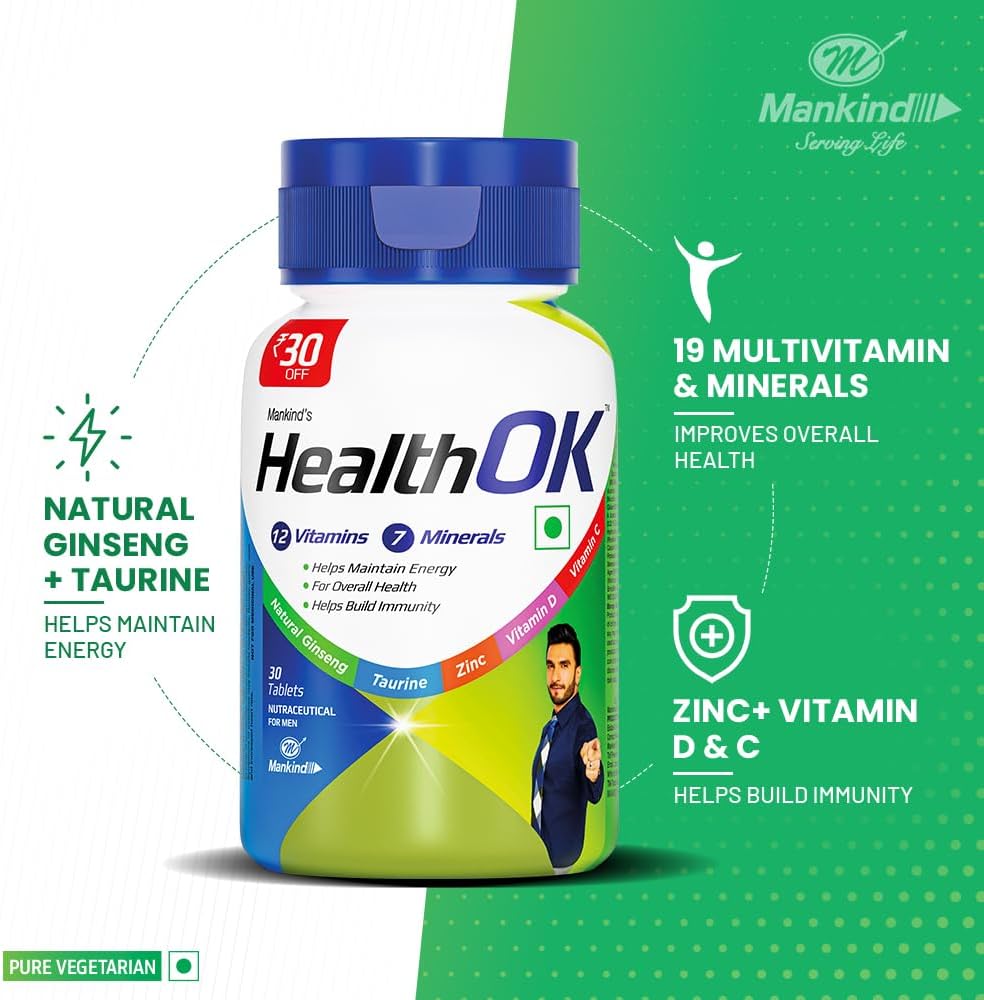 Health Ok Multivitamínico Completo con Minerales y Aminoácidos - 30 Comprimidos