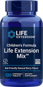 Life Extension Children's Formula Mix™ Multivitamínico para niños, 18 vitaminas y minerales, sabor a bayas, 120 comprimidos masticables
