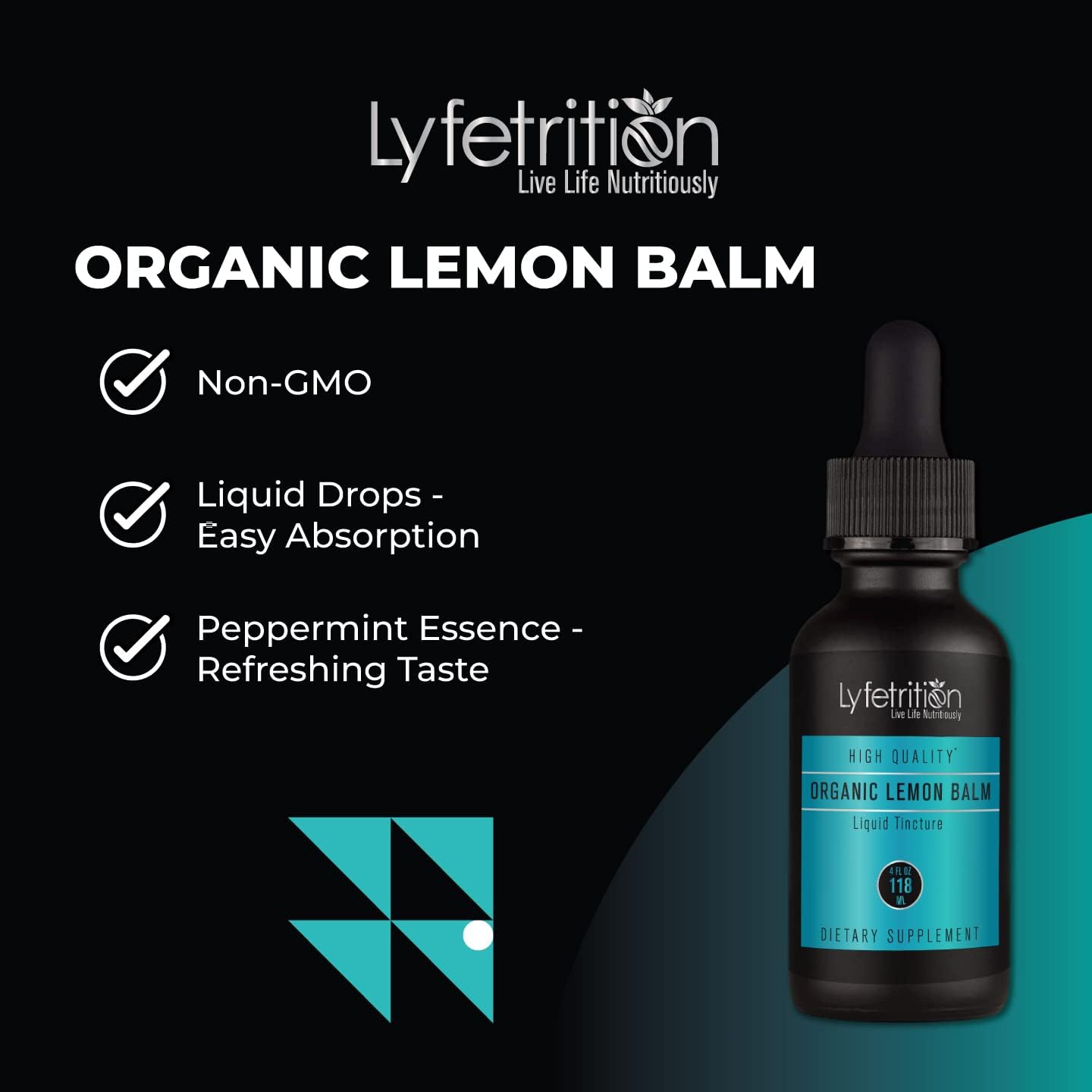 Lyfetrition Extracto Líquido de Melisa Orgánica 540 mg | 118 ml (4 oz) | 220 Porciones | Fabricado en EE.UU.