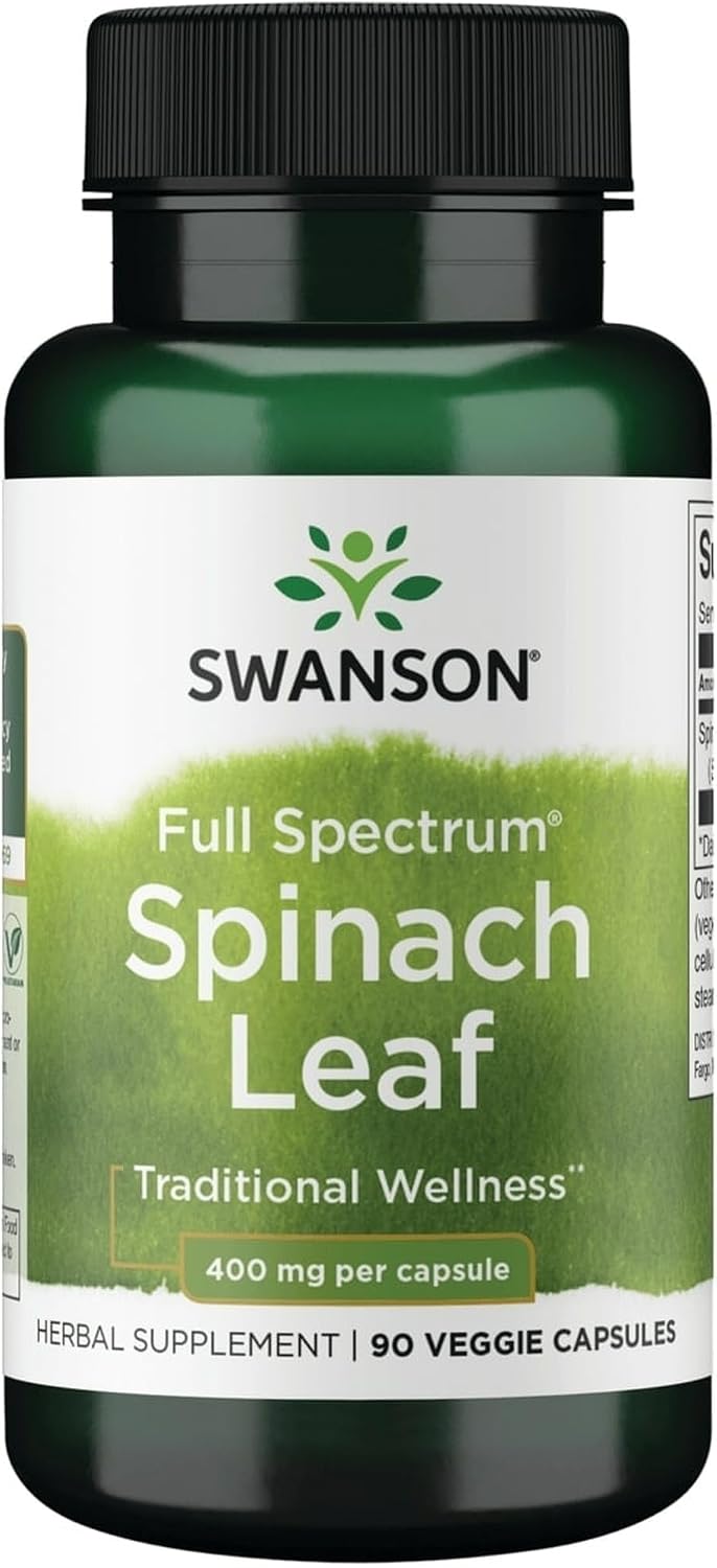 Swanson Full Spectrum Spinach Leaf 400 mg, 90 Cápsulas Vegetales