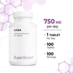 Supersmart - GABA 750mg por Día (Alta Potencia) - Suplemento de Ácido Gamma-Aminobutírico | No-OMG y Sin Gluten - 100 Comprimidos