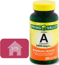 Spring Valley Suplemento de Vitamina A 2400 mcg, 250 Comprimidos + Pegatina STS