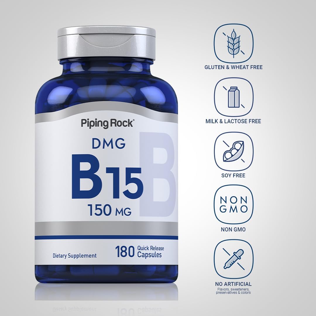 Piping Rock DMG (B-15) Suplemento, 150 mg, 180 Cápsulas - Dimetilglicina HCl, No-GMO, Sin Gluten