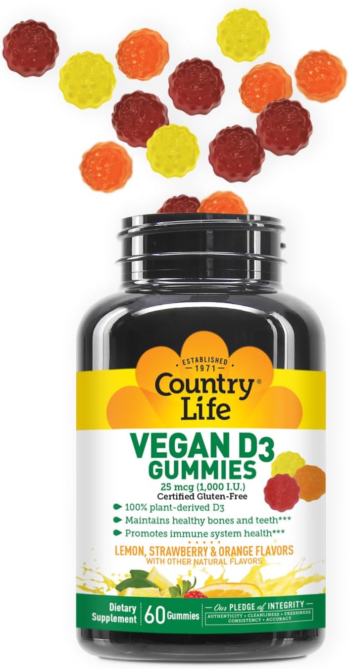 Country Life, Gomitas Veganas de Vitamina D3, 1000 UI, 60 Unidades