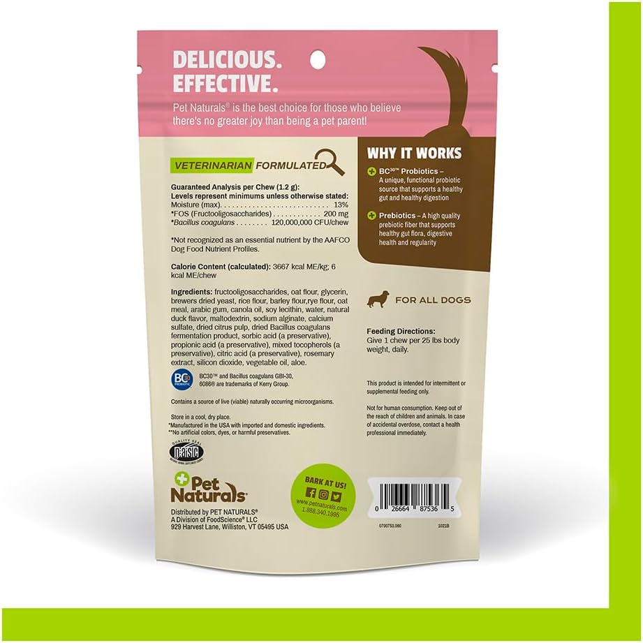Pet Naturals Daily Probiotic Soft Chews for Dogs, Digestive and Immune Support, 120 Million CFUs per Chew, Duck Flavor, 60 Count