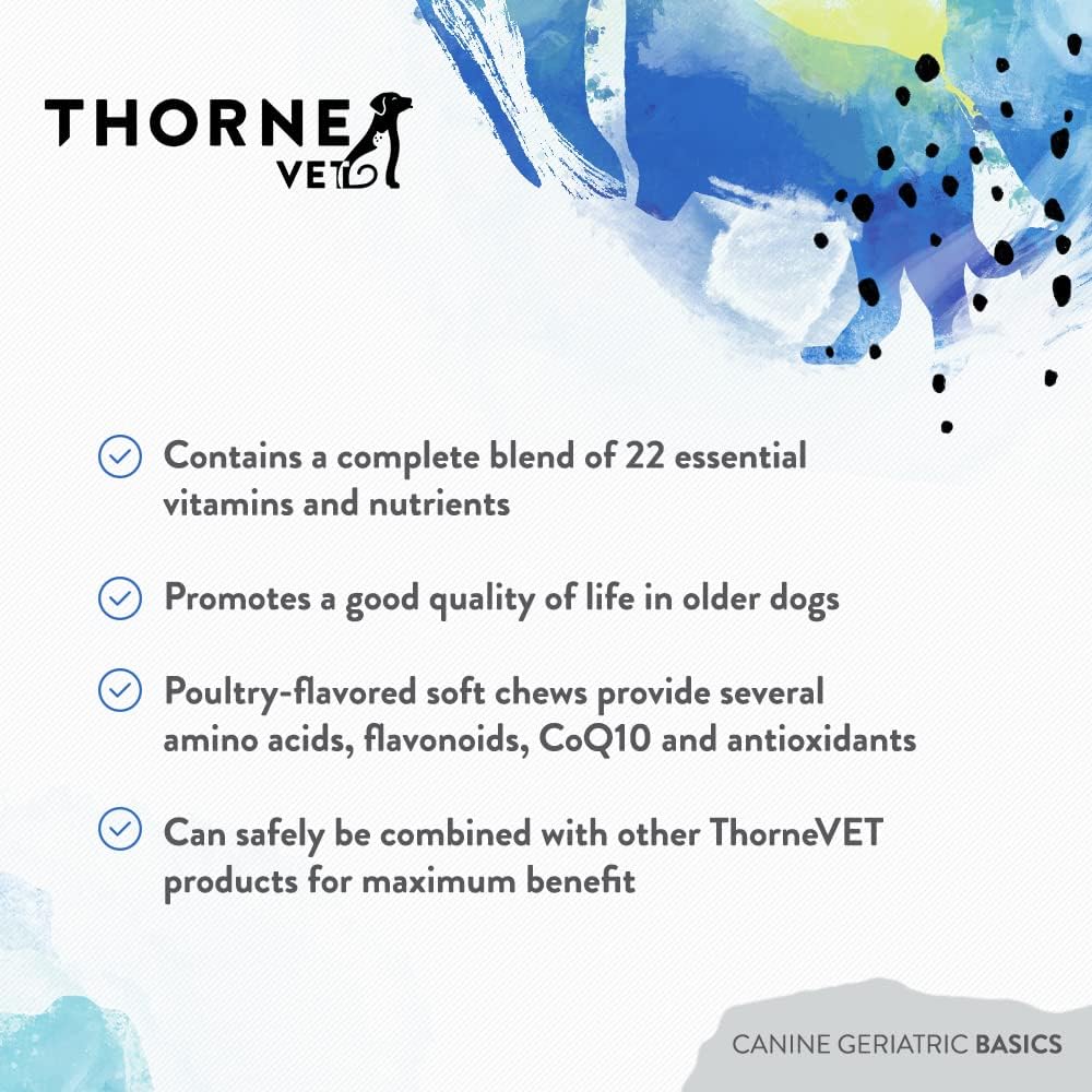 ThorneVET Canine Geriatric Basics – Fórmula multivitamínica y mineral para perros mayores, 90 masticables blandos