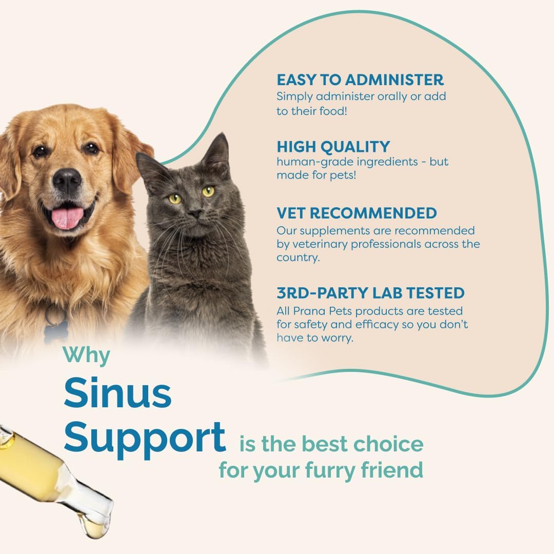 PranaPets Sinus Support – Suplemento Líquido para Perros y Gatos | Alivio Natural de la Congestión