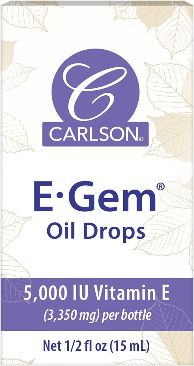 Carlson - Gotas de aceite E-Gem, 5000 UI de vitamina E, humecta y nutre la piel, aceite para piel y baño, 0.5 fl oz (paquete de 1)