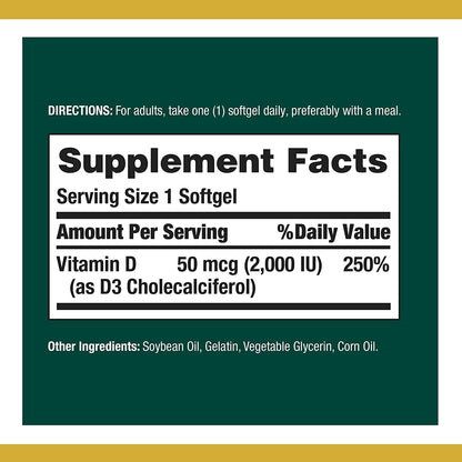 Nature's Bounty Vitamin D 2,000 IU Softgels – Mantenimiento de huesos normales: Junto con el calcio, la vitamina D – Image 2
