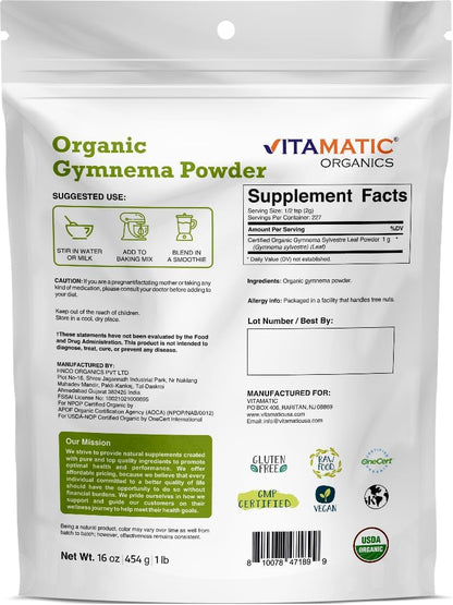 Vitamatic Gymnema Sylvestre en Polvo Orgánico Certificado USDA – 1 Libra (454 g) – Image 2