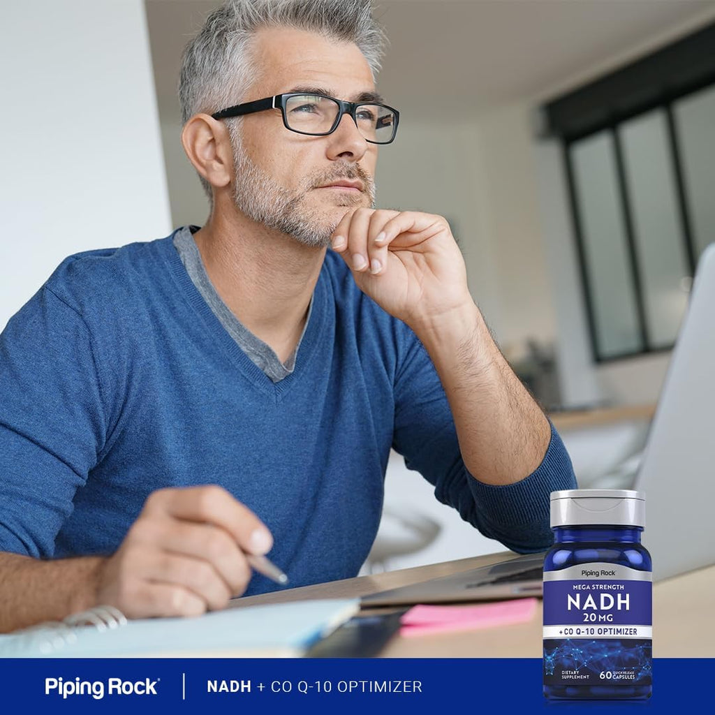 Piping Rock NADH CoQ10, 20 mg, 60 Cápsulas, Mega Fuerza, Sin OGM, Sin Gluten