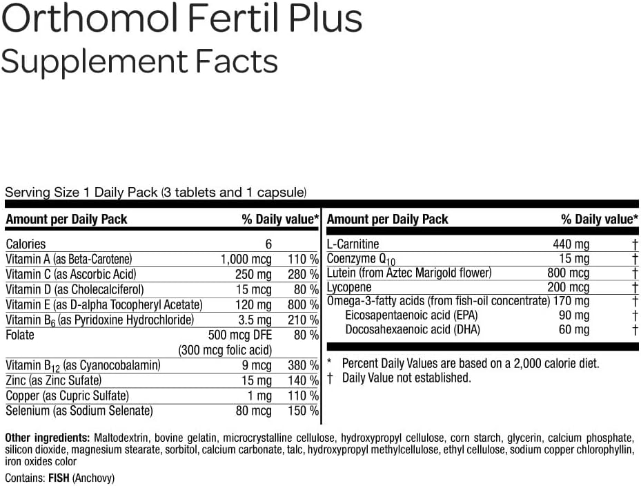 Orthomol Fertil Plus 30 - Suplemento prenatal masculino con selenio y L-carnitina (30 días)