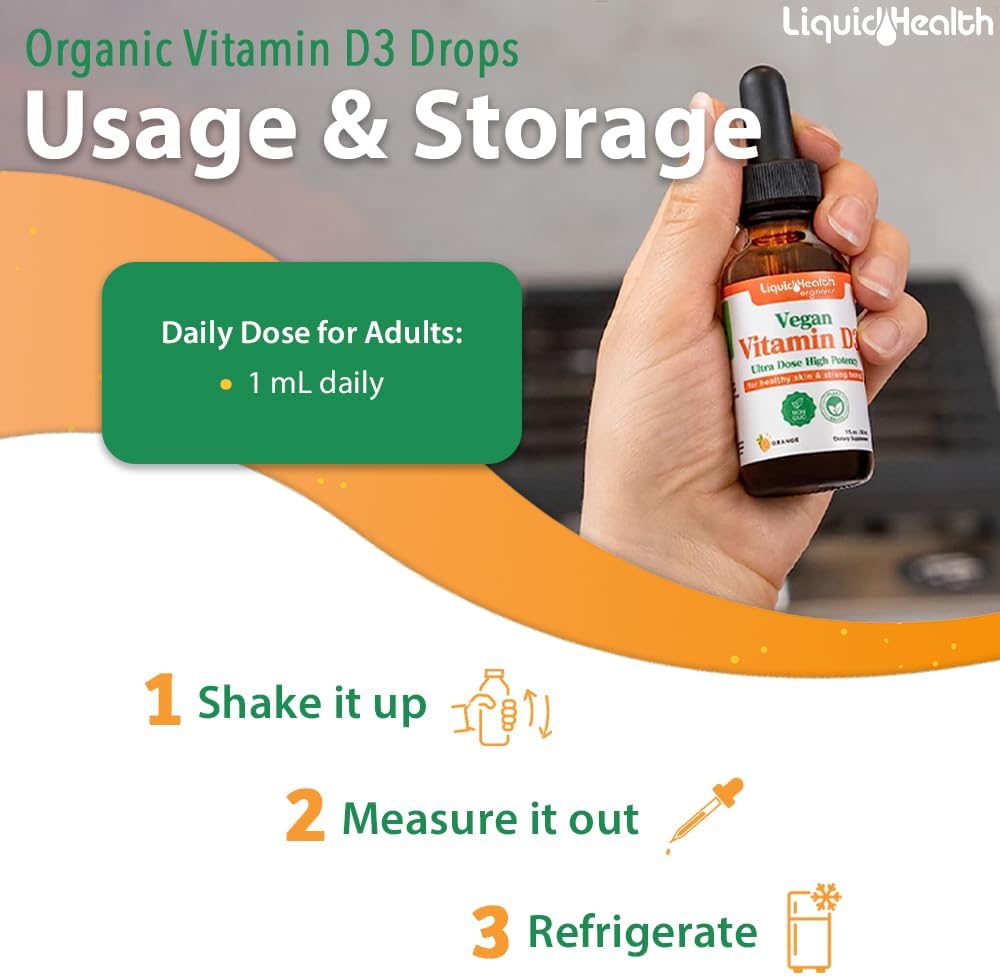 LIQUIDHEALTH Vitamina D3 4000 UI Gotas Líquidas Orgánicas Veganas