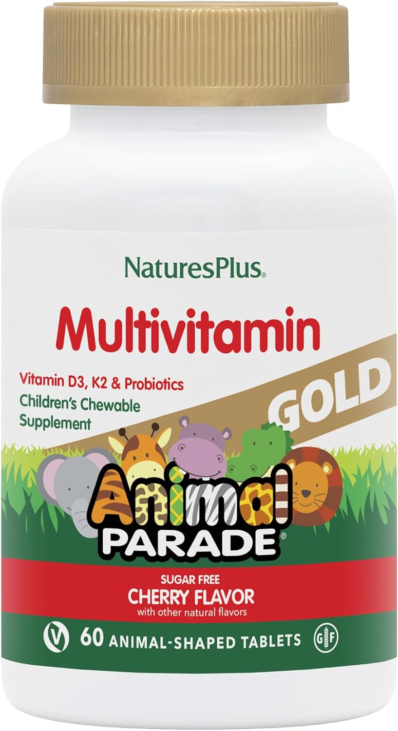 NaturesPlus Animal Parade Gold Multivitamínico Infantil - Comprimidos Masticables Sabor Cereza - 60 Unidades