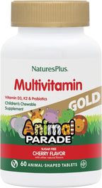 NaturesPlus Animal Parade Gold Multivitamínico Infantil - Comprimidos Masticables Sabor Cereza - 60 Unidades