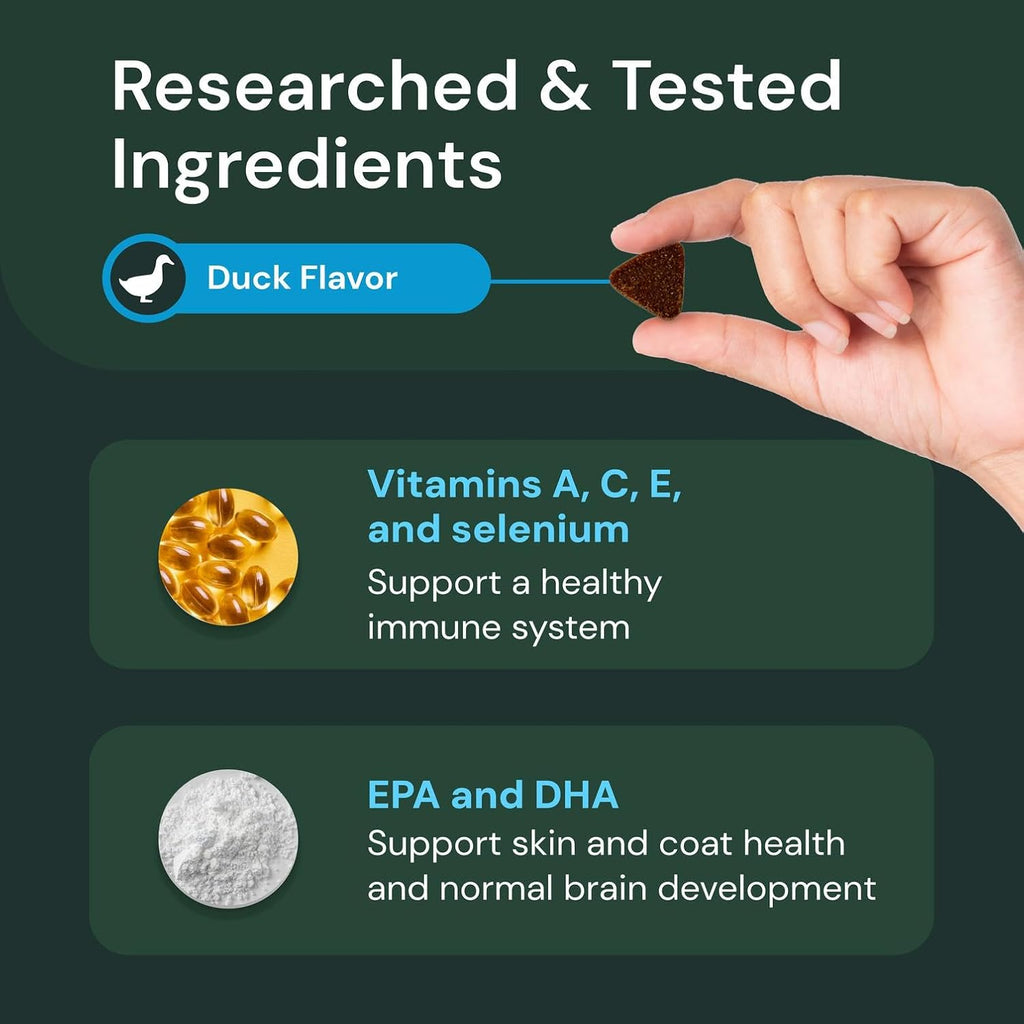 VetriScience Veterinary Strength 27+ Active Health Chews - Multivitamínico Completo para Perros - Apoyo Digestivo - Sabor a Pato - 60 Unidades