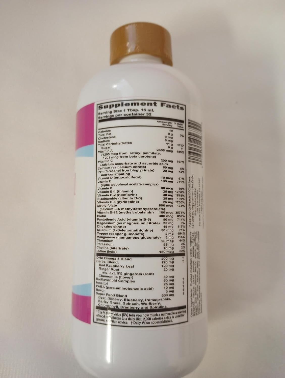 Buried Treasure Prenatal Plus DHA Complete - Liquid Prenatal Supplement with DHA and Iron