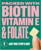 NuStrips Fast-Dissolving Beauty Strips con Biotina, Folato y Vitamina E – 30 tiras sabor fresa