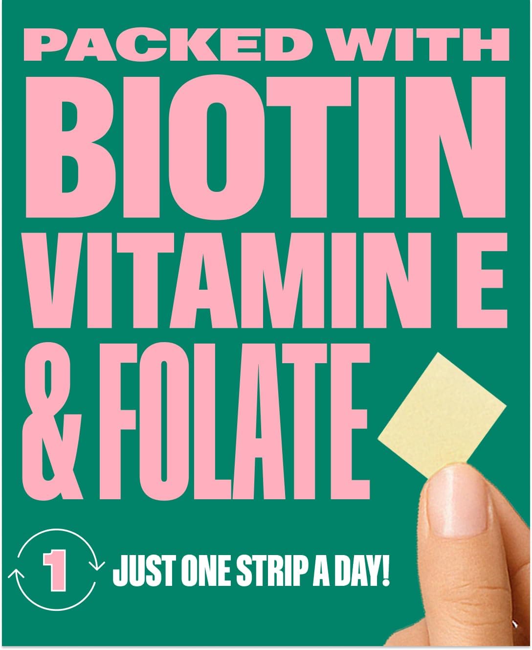 NuStrips Fast-Dissolving Beauty Strips con Biotina, Folato y Vitamina E – 30 tiras sabor fresa