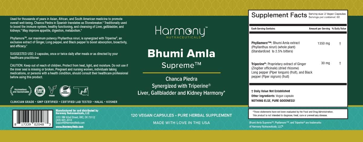 Bhumi Amla Supreme - Chanca Piedra, Suplemento Herbal para Hígado, Vesícula y Riñones