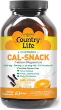 Country Life Cal-Snack - Calcio, Magnesio y Vitamina D Masticable - 1000 mg / 500 mg / 50 UI - 60 obleas