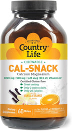 Country Life Cal-Snack - Calcio, Magnesio y Vitamina D Masticable - 1000 mg / 500 mg / 50 UI - 60 obleas