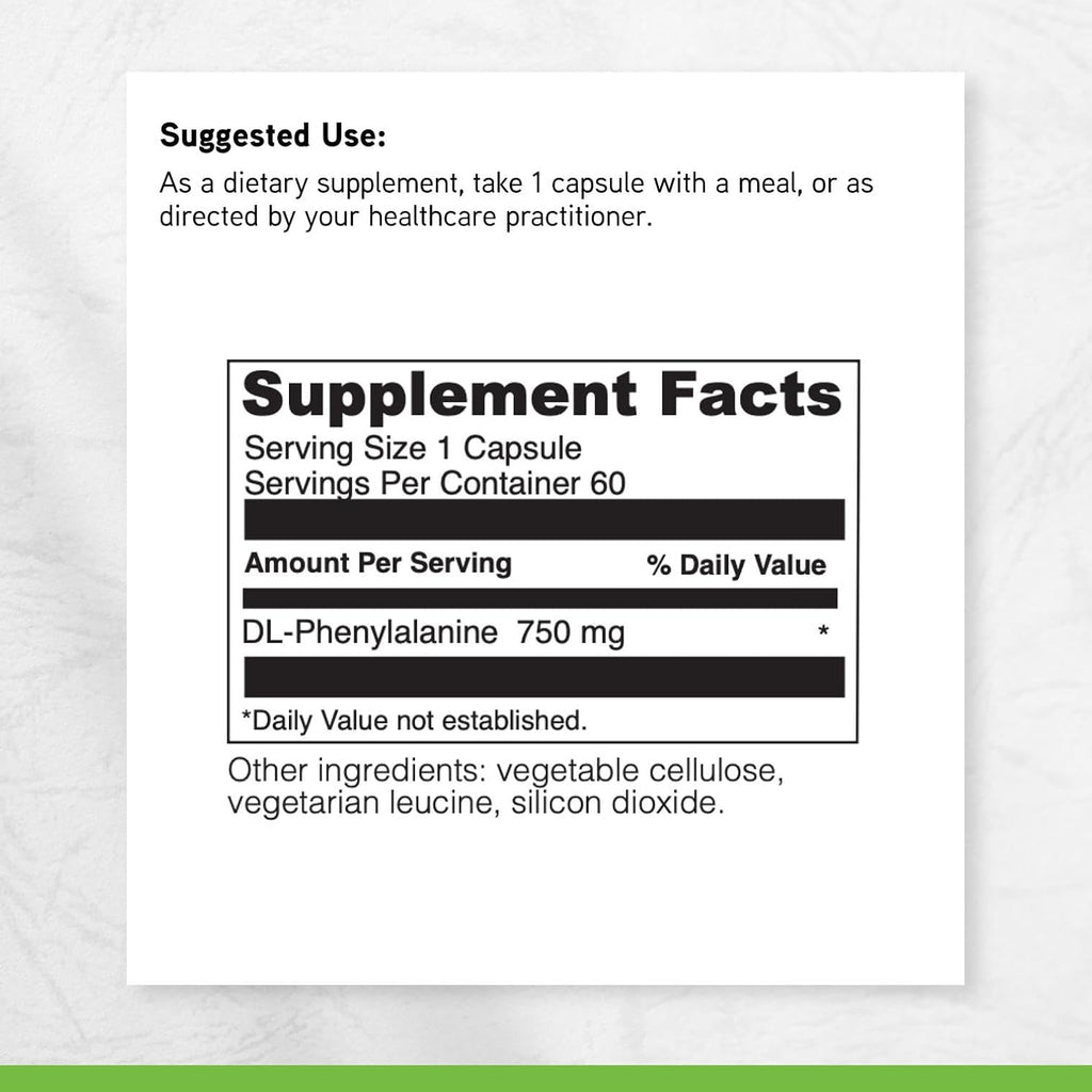 DAVINCI Labs DL-Phenylalanine, 750 mg, 60 Cápsulas Vegetarianas - Suplemento de Aminoácidos