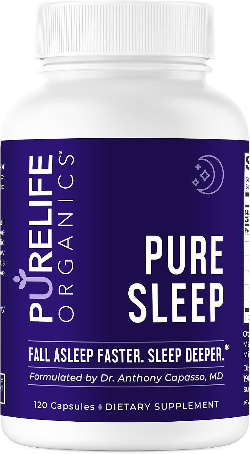 PureLife Organics Pure Sleep - Suplemento para el Sueño Profundo - 30 Días - 120 Cápsulas Veganas y Sin Gluten - Formulado por Médico