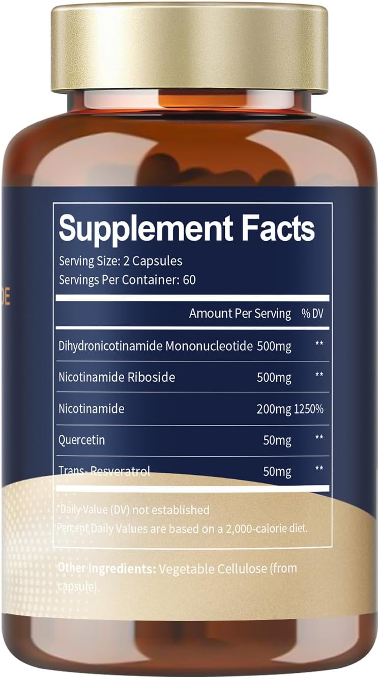 Totaria NMNH (Dihidronicotinamida Mononucleótido) con Niacinamida, Quercetina y Trans-Resveratrol – 240 Cápsulas