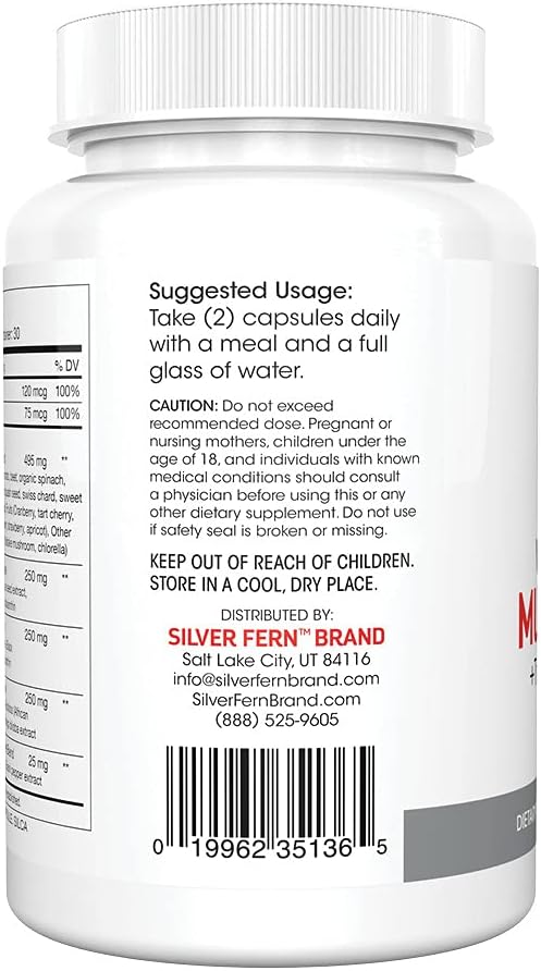 Silver Fern Multivitamínico Diario de Alimentos Integrales con Mezcla de Minerales Traza - 4 Botellas - 60 Cápsulas Vegetales Cada Una - 120 Días de Suministro - Natural, No Transgénico, Vegano - Cero Sintéticos